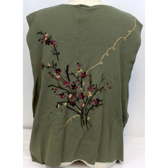 Koret Sweater Knit Vest sz 2X Green Embroidered Flower Bouquet Cottage Core - Picture 4 of 8